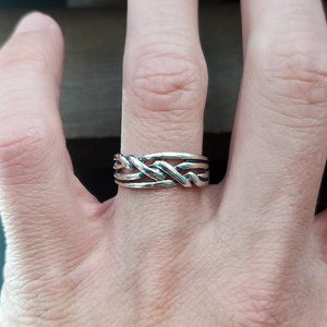 Size 8 Sterling Silver Odd Woven Style Cut Band Ring